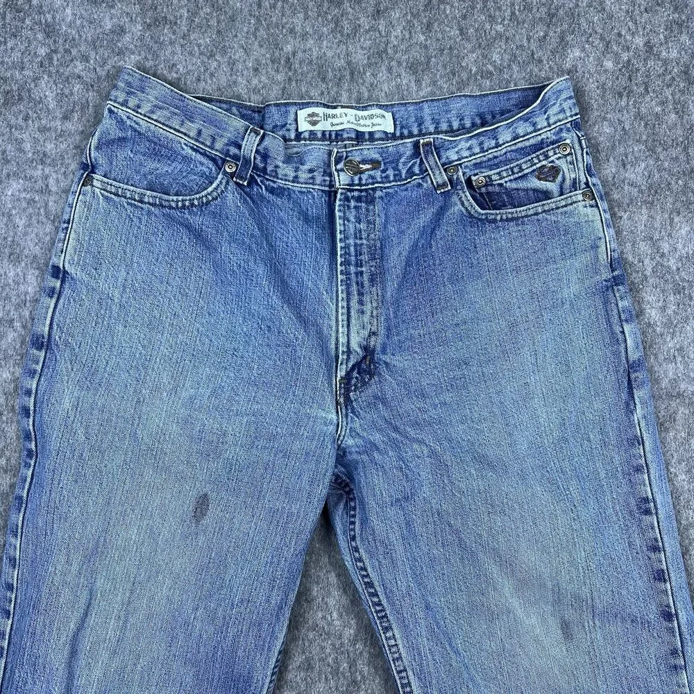 Vtg Harley Davidson Men's Jeans Light Wash Blue Denim Biker Cotton Y2K Sz 36x34
